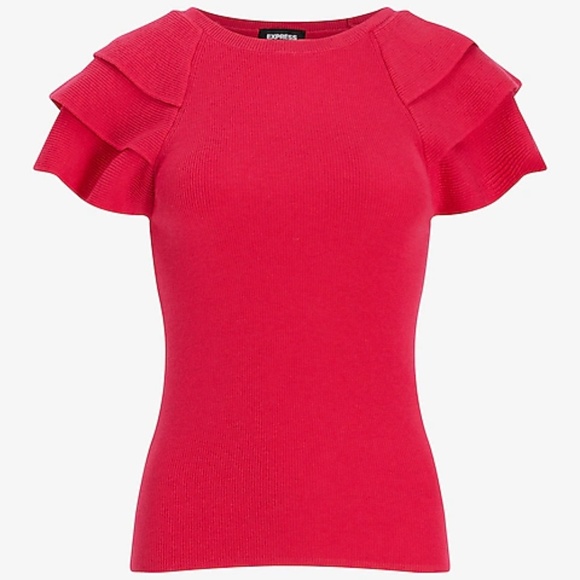 Express Red Sweater with Tiered Ruffle Sleeves XS - Picture 7 of 7